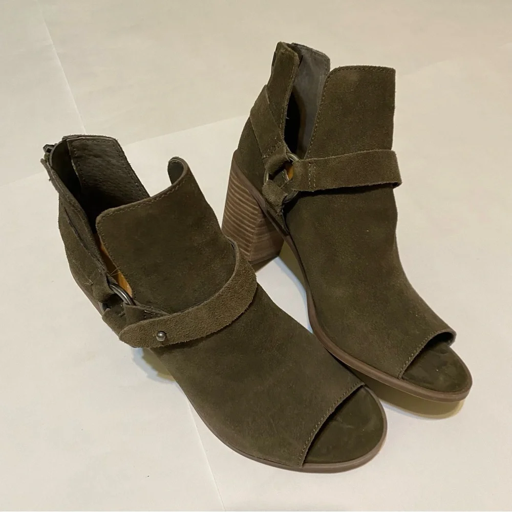 Crown Vintage Olive Green Peep Toe Suede Women's Ankle Boots